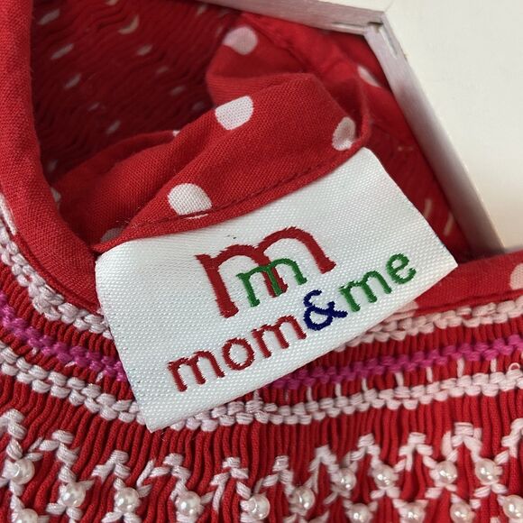 Mom & Me Dress Girls 18 Mos Red Polka Dot Smocked Flowers Short Puff Sleeve - Picture 5 of 5